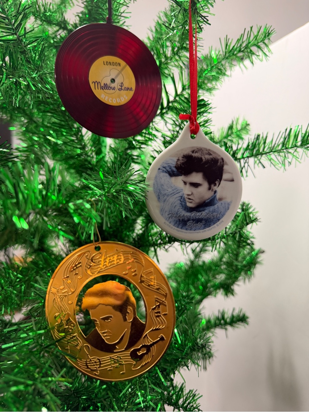 Vintage Elvis Presley Christmas Ornaments Lot 3 KWC Mellow Lane Gold Record